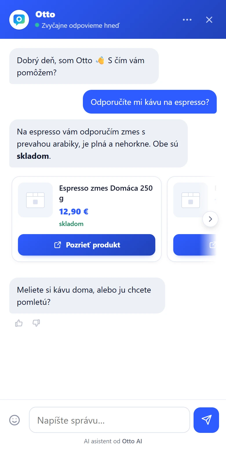 Chat Otta otvorený na celú obrazovku telefónu